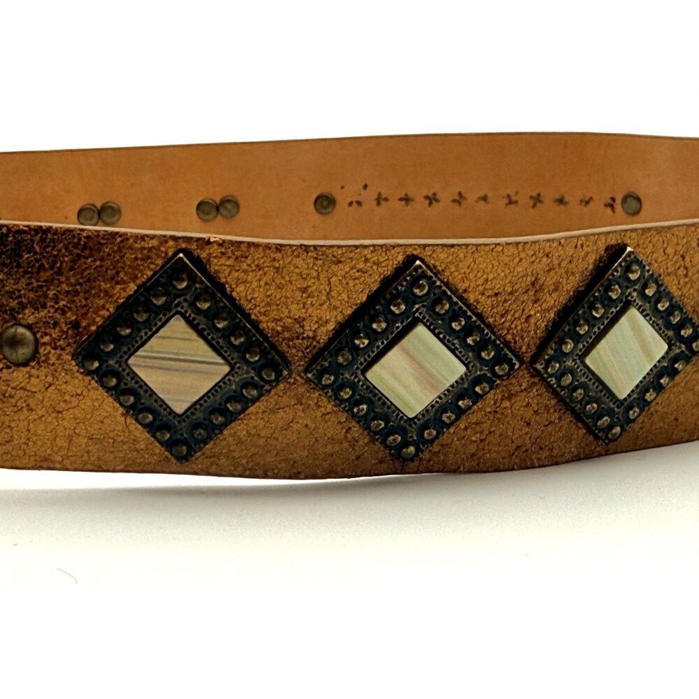 Another Line Bronze Italian Leather Studded Mirror Belt S